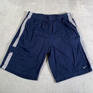 VTG Nike Shorts Mens Medium Blue Cargo Athletic‎ Drawstring Side Stripe Swoosh